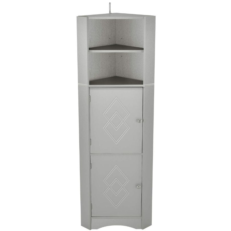 Modern Gray Freestanding Corner Storage Cabinet with Two Doors - Image 5