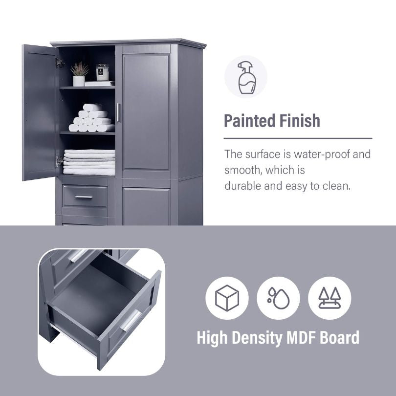 Close-up of the cabinet drawers, emphasizing the quality and functionality for home organization.