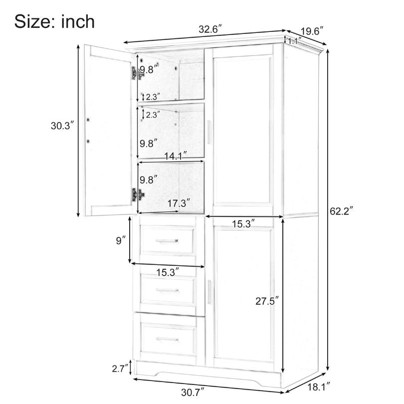 Front view of the tall grey storage cabinet showcasing its modern design and spacious drawers.