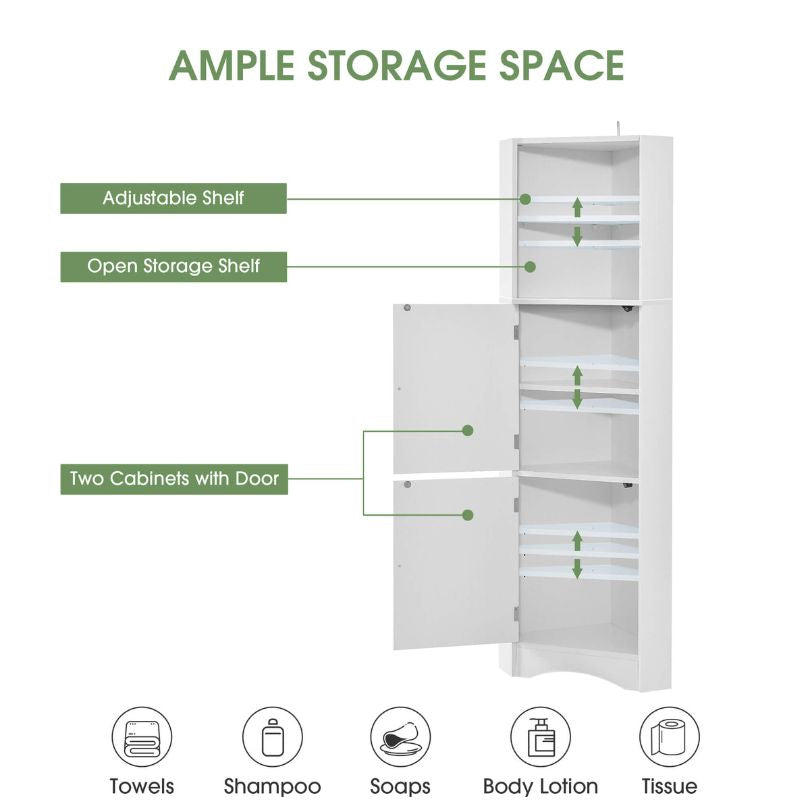 Sleek Tall White Corner Storage Cabinet for Bathrooms - Image 4