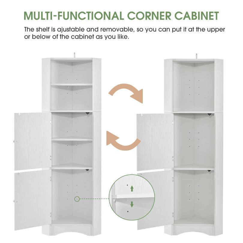 Sleek Tall White Corner Storage Cabinet for Bathrooms - Image 5