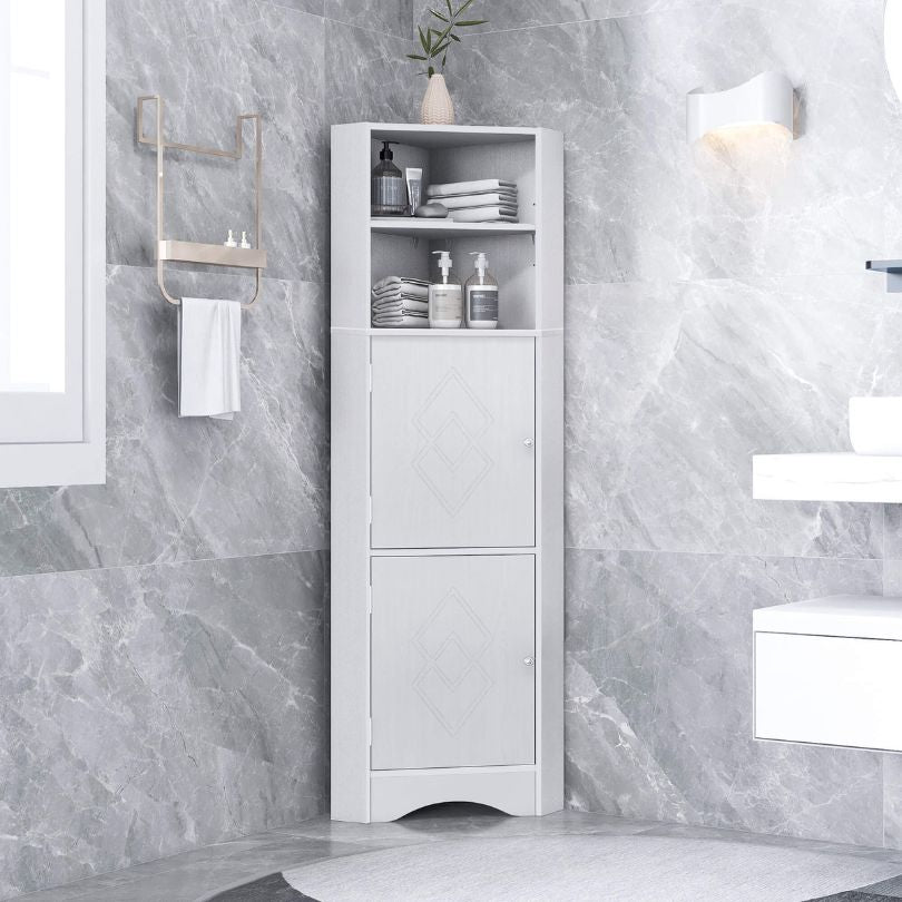 Sleek Tall White Corner Storage Cabinet for Bathrooms - Image 2