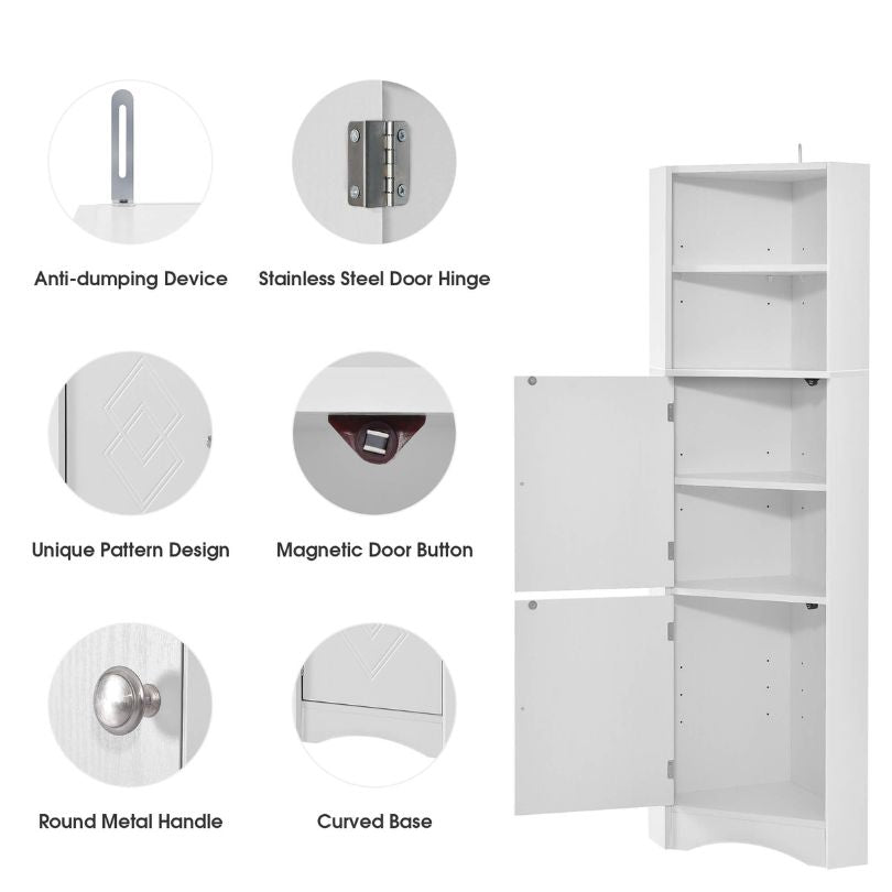 Sleek Tall White Corner Storage Cabinet for Bathrooms - Image 6