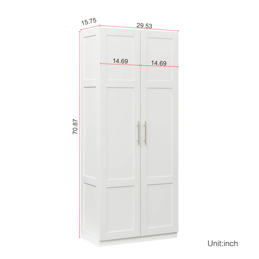 Modern white wardrobe armoire with sleek design and metal pulls in a cozy office.