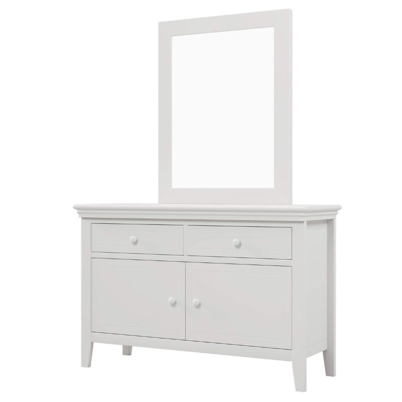 Front view of the elegant white solid wood dresser showcasing its spacious drawers.