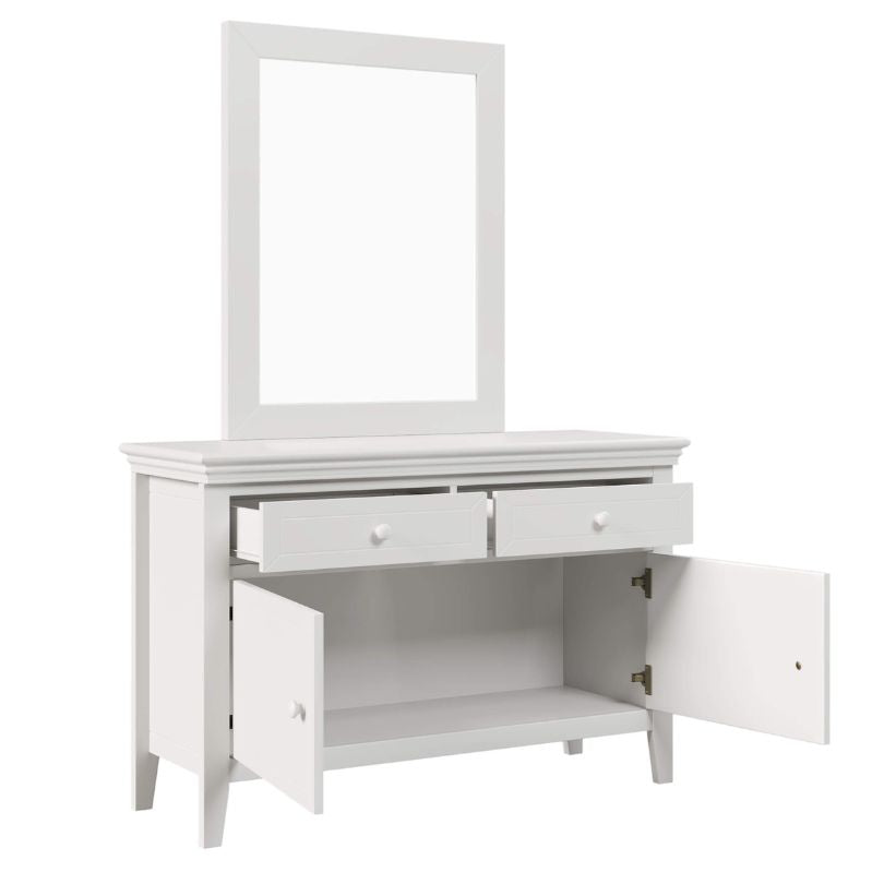 Side view highlighting the craftsmanship and solid wood material of the dresser.
