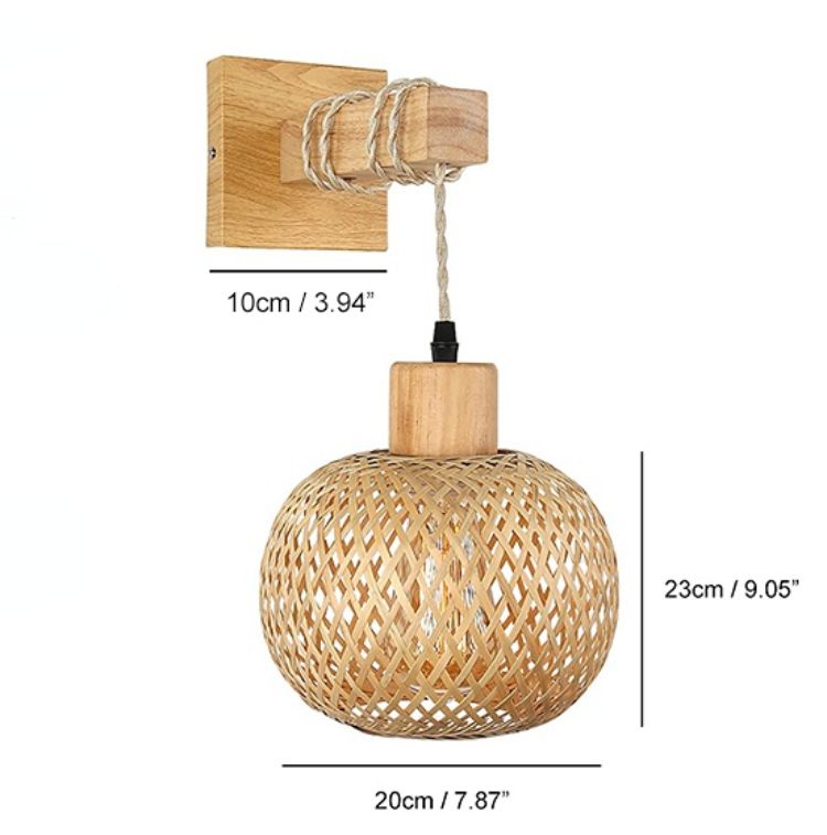 Angled view of boho wall light mounted in a hallway setting
