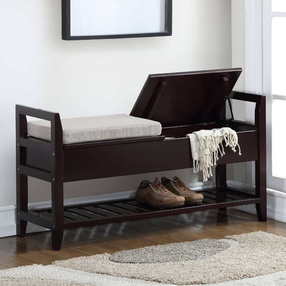 Espresso Flip-Top Shoe Storage Bench - Image 3