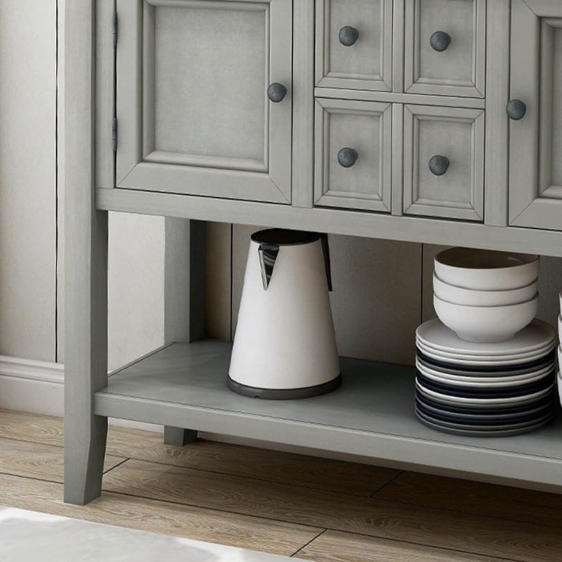 Antique Gray Vintage Buffet Table with Storage Shelf - Image 10