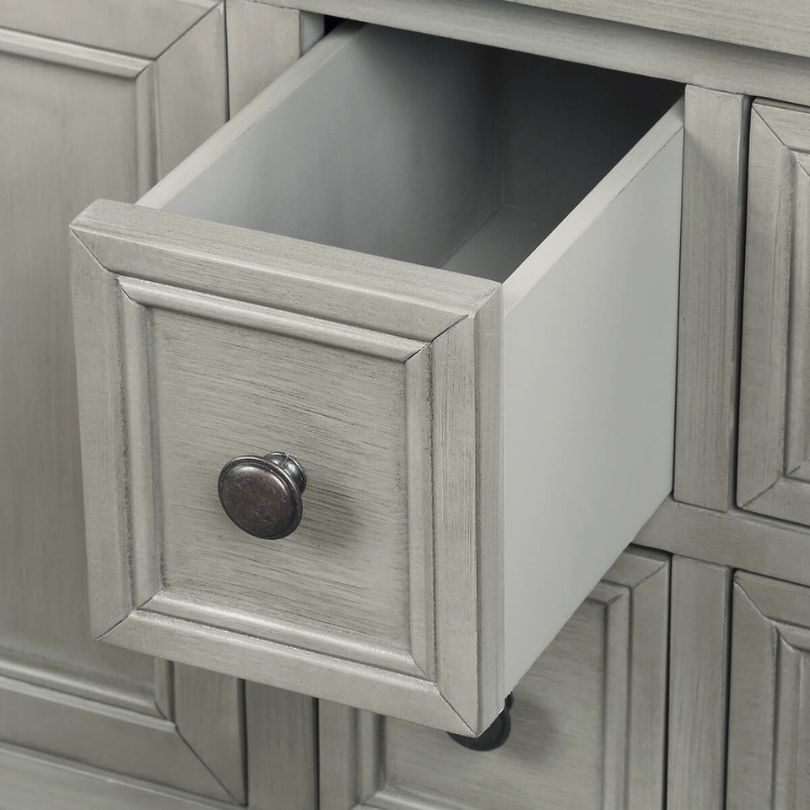 Antique Gray Vintage Buffet Table with Storage Shelf - Image 8
