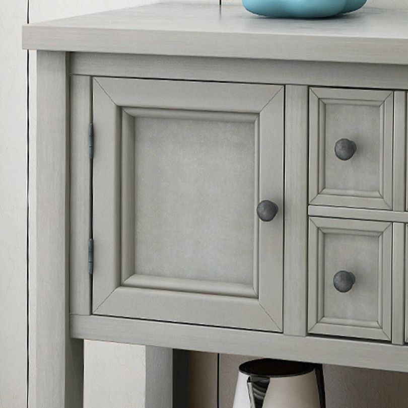 Antique Gray Vintage Buffet Table with Storage Shelf - Image 7