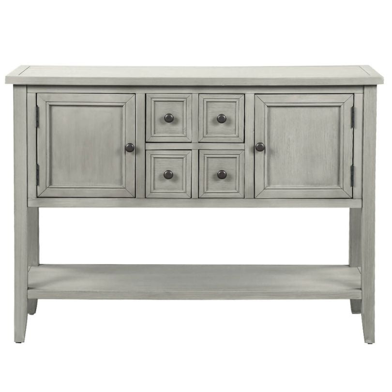 Antique Gray Vintage Buffet Table with Storage Shelf - Image 9