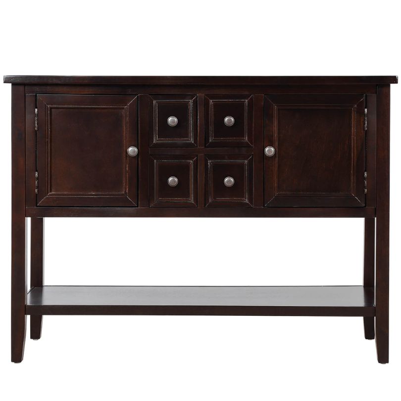 Entryway table with storage options, beautifully displaying decor and functional design.
