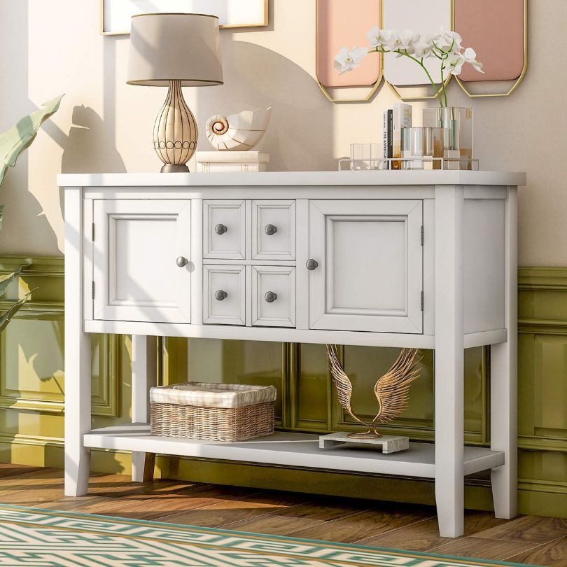 Charming Vintage Solid Wood Buffet Table with Shelves - Image 2