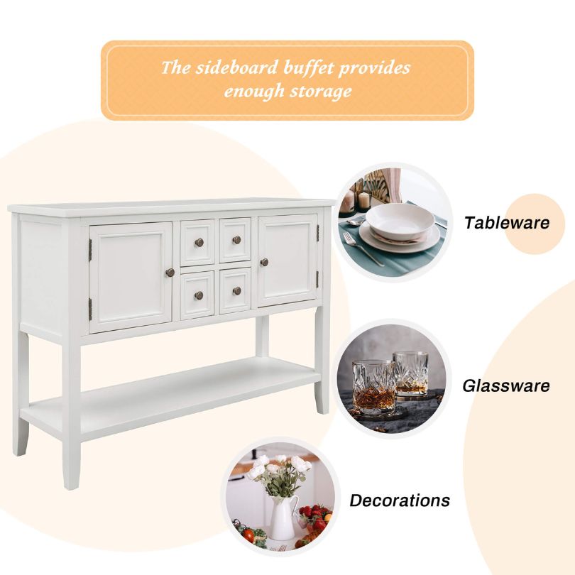 Charming Vintage Solid Wood Buffet Table with Shelves - Image 9