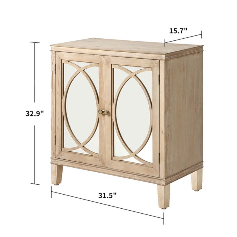 Front view of the Elegant Vintage Wood Sideboard Cabinet showcasing mirrored doors.