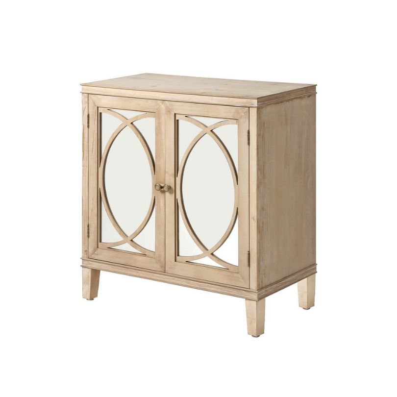 Side angle of the Vintage Wood Sideboard displaying its natural wood finish and spacious interior.