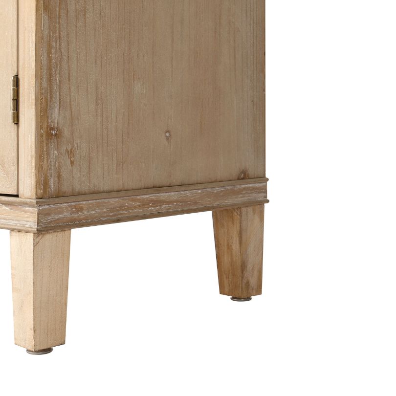 Side angle of the Vintage Wood Sideboard displaying its natural wood finish and spacious interior.