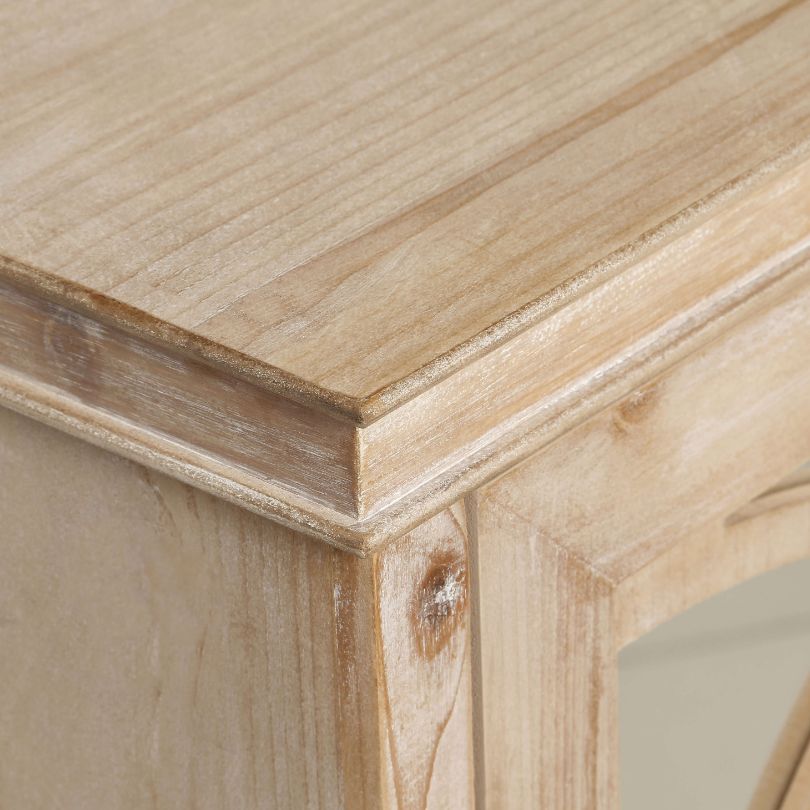 Front view of the Elegant Vintage Wood Sideboard Cabinet showcasing mirrored doors.