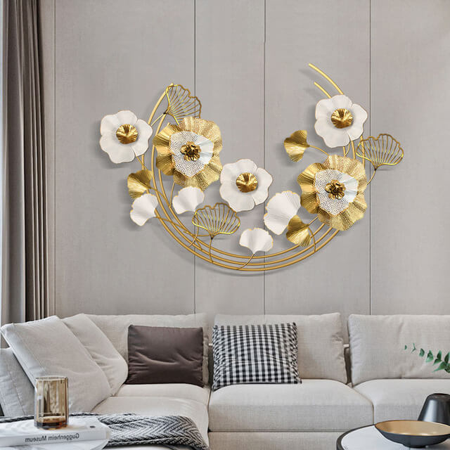 Beautiful floral metal decor displayed in a cozy bedroom, enhancing the ambiance.