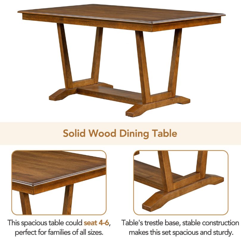 Elegant Walnut Dining Set with Trestle Table and 4 Chairs - Image 9