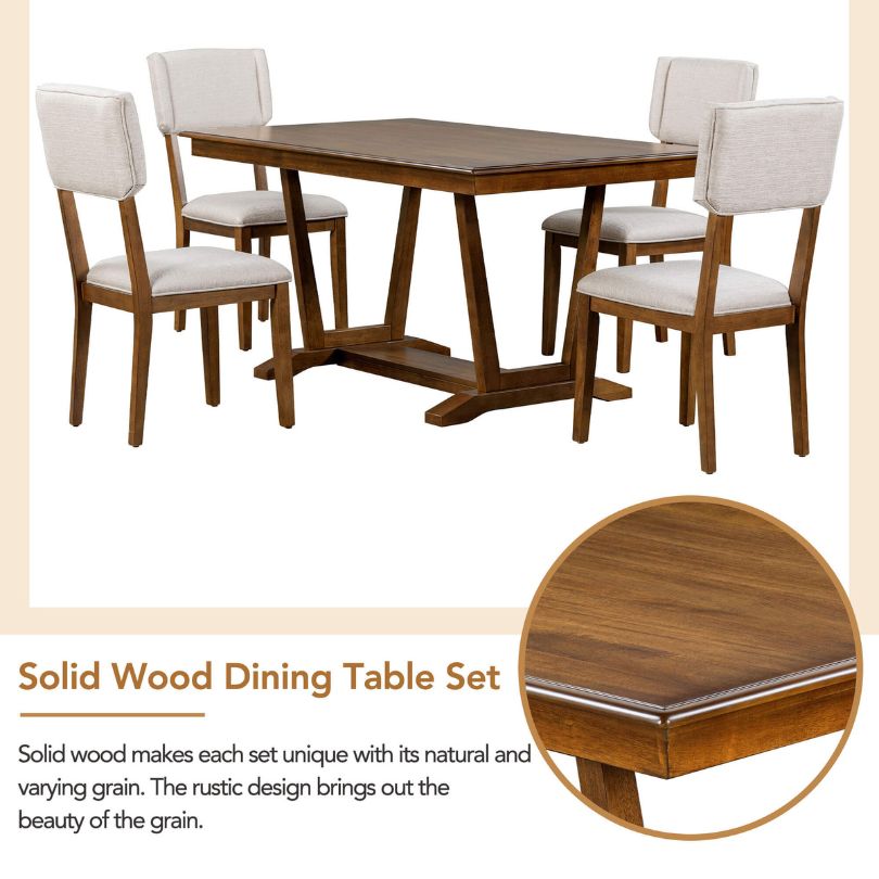Elegant Walnut Dining Set with Trestle Table and 4 Chairs - Image 8