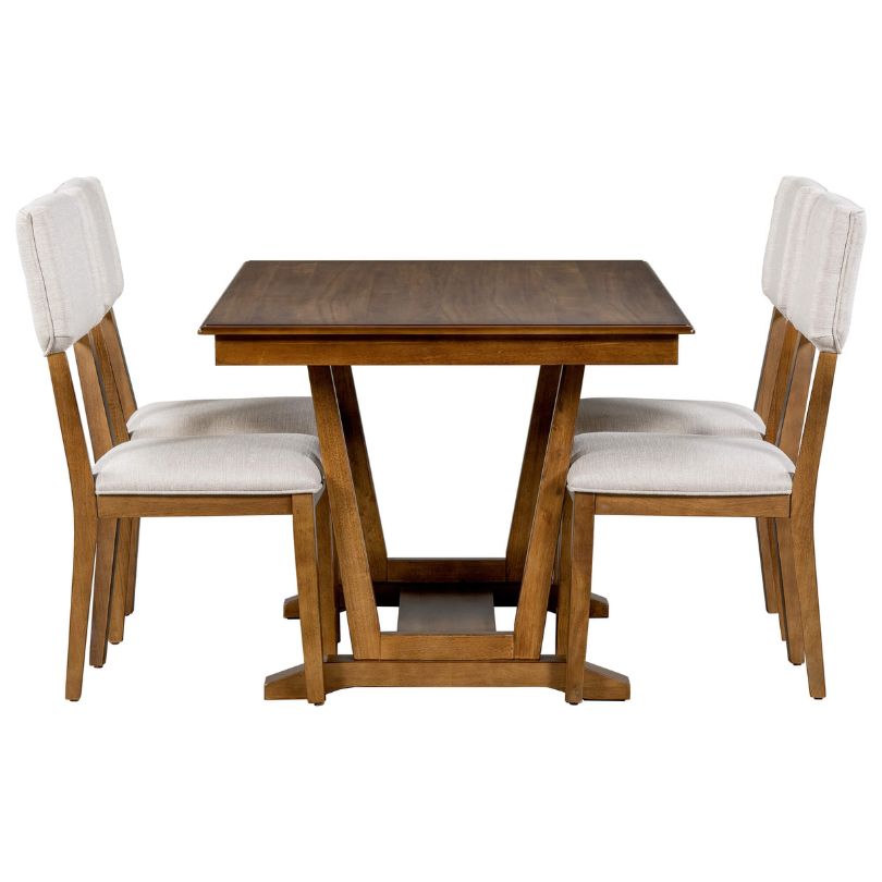Elegant Walnut Dining Set with Trestle Table and 4 Chairs - Image 6