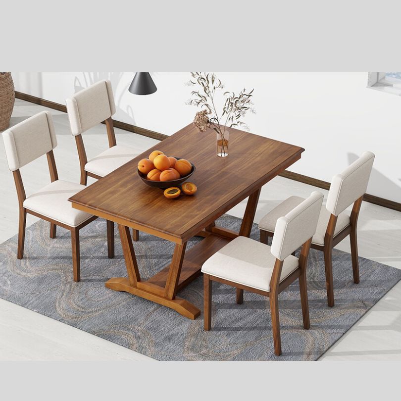 Elegant Walnut Dining Set with Trestle Table and 4 Chairs - Image 2
