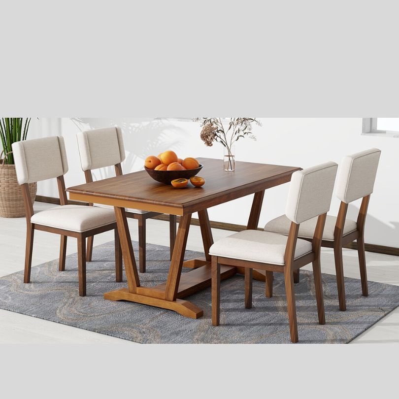 Elegant Walnut Dining Set with Trestle Table and 4 Chairs - Image 3
