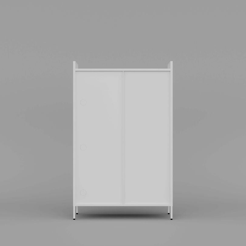 Elegant White Buffet Cabinet showcasing mesh doors and modern design from an angled view.