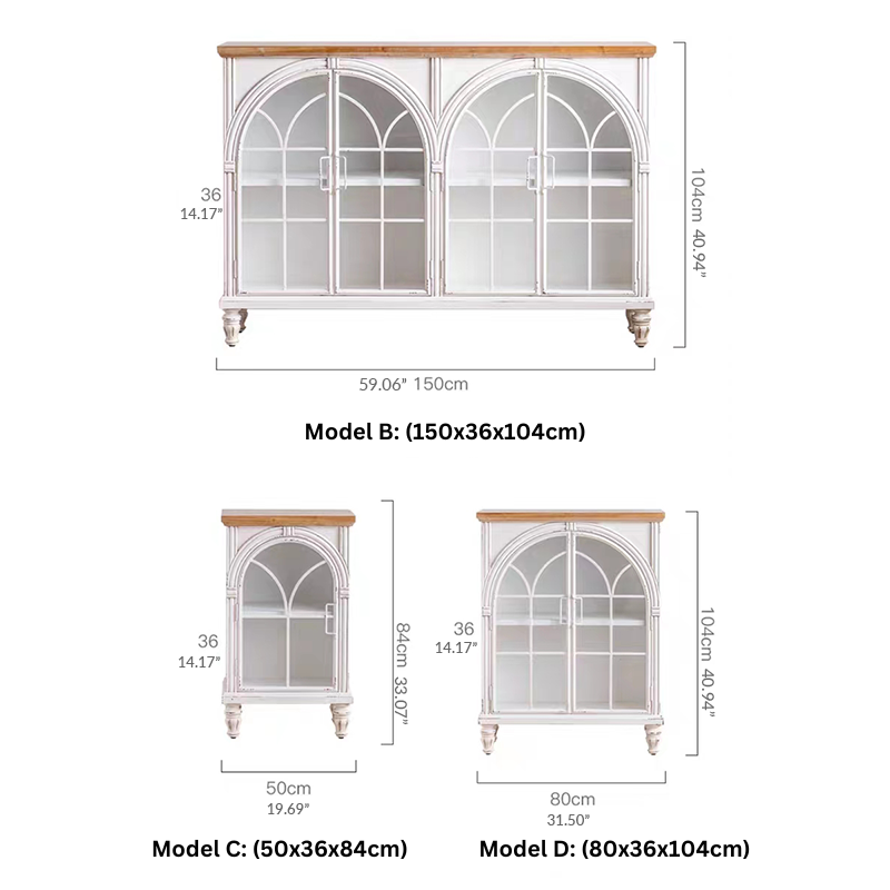 Side view of white arched bookcase placed in a home office setting with books and plants