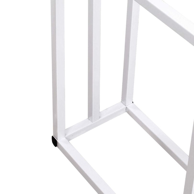 Towel rack in a compact bathroom, demonstrating its space-saving design.
