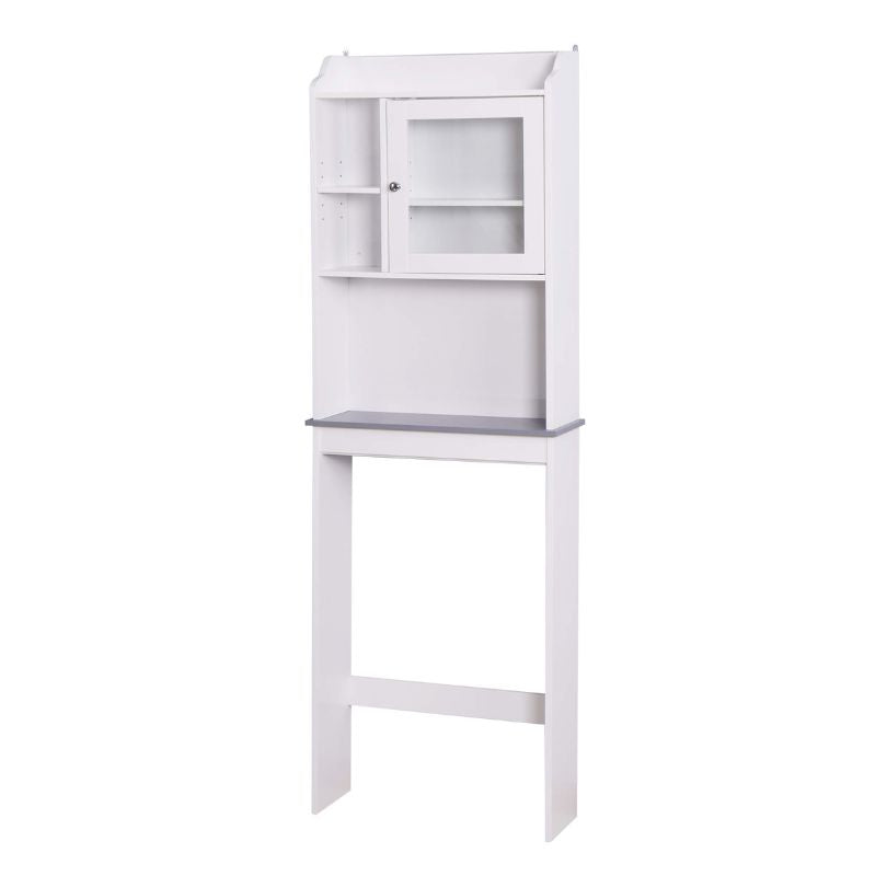 Side angle of the over-the-toilet cabinet demonstrating its sleek design in a modern bathroom.