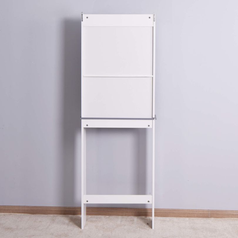 Front view of the elegant white over-the-toilet storage cabinet showcasing adjustable shelves.