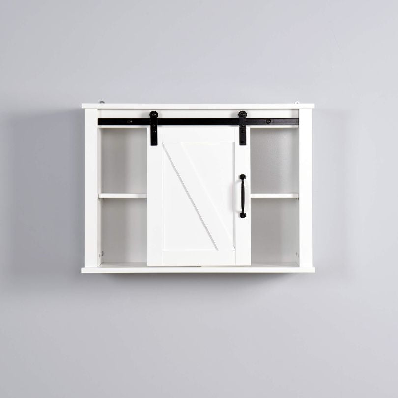 Side angle of the modern over-the-toilet storage cabinet emphasizing its sleek design.