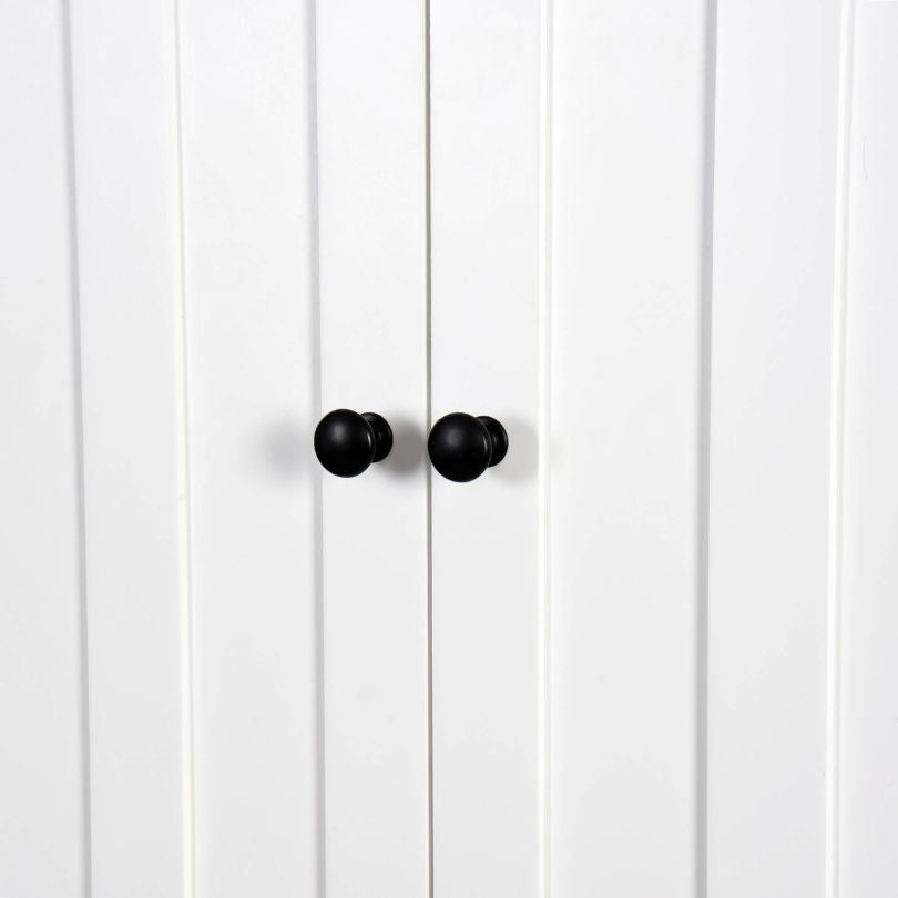 Modern bathroom storage cabinet showcasing adjustable shelves and a clean design.