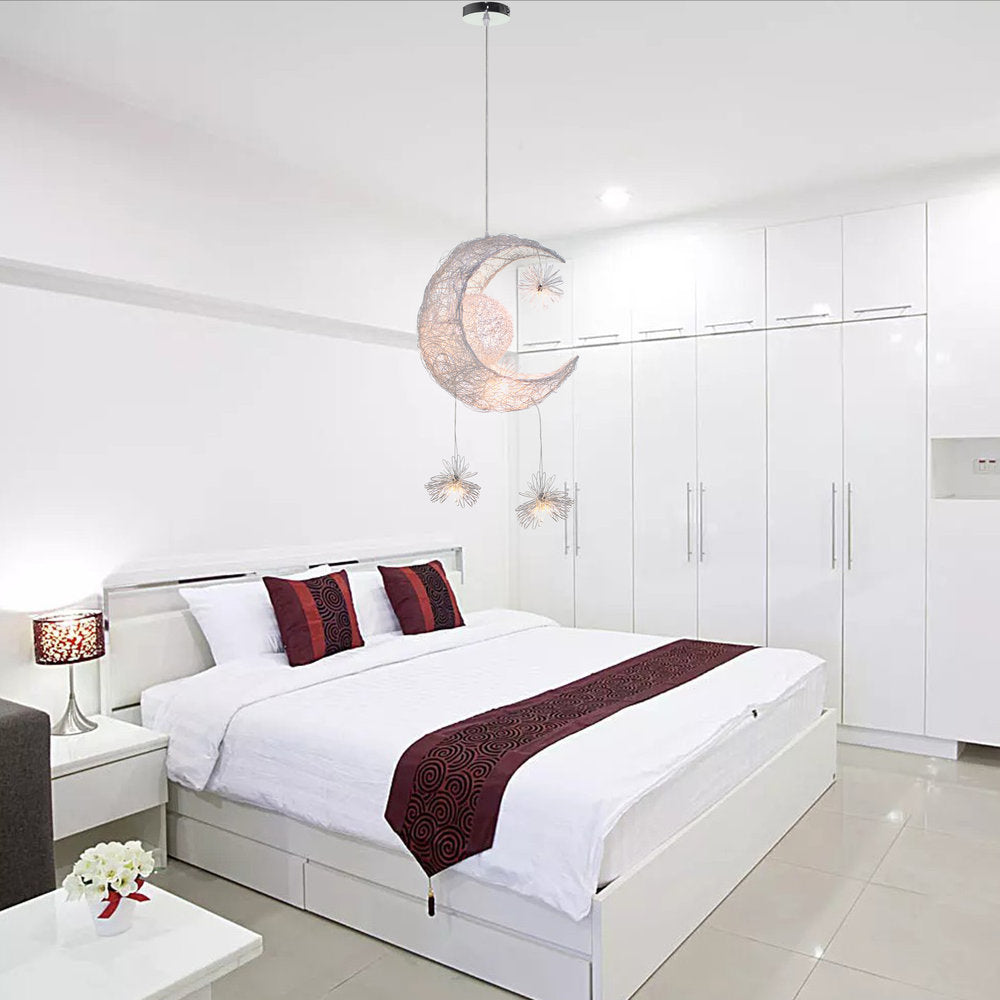 Front view of the Starlight Crescent Moon LED Pendant Lamp showcasing its celestial design.