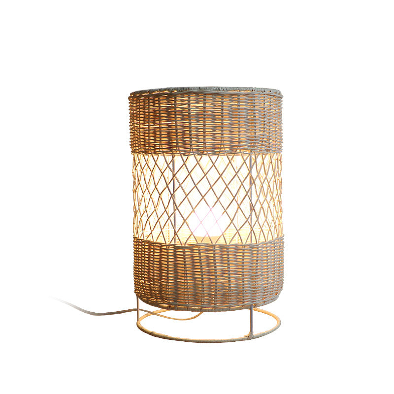 Elegant Bamboo & Rattan Floor Lamp from the side, highlighting its unique design for modern living spaces.