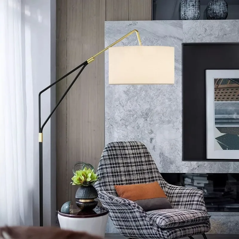 Elegant Japanese arc floor lamp showcasing its marble base and fabric shade.