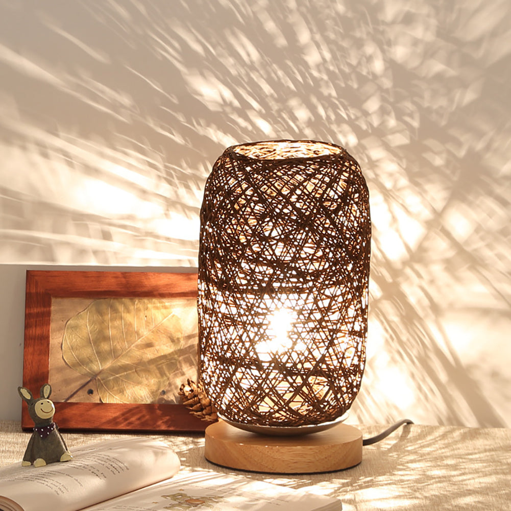 The lamp placed on a stylish desk, illustrating its use in a home office setting.