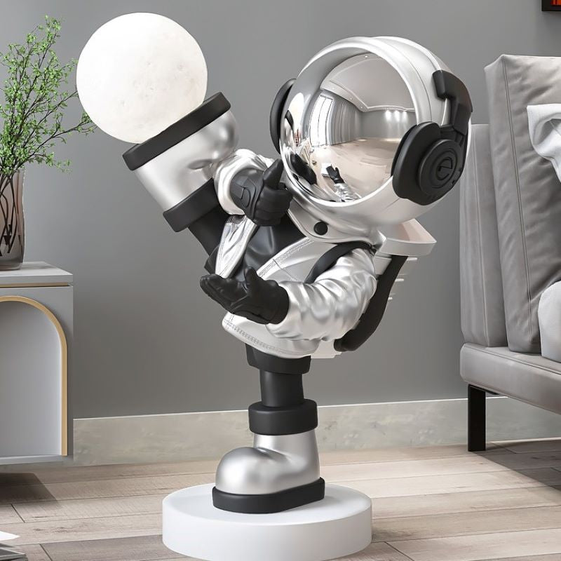 Astronaut LED floor lamp placed in a childrens room, adding a playful touch to the decor.