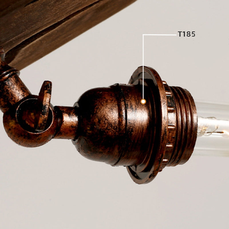 Close-up of the Heritage Glow wood pendant light highlighting its Edison bulb and industrial lighting finish
