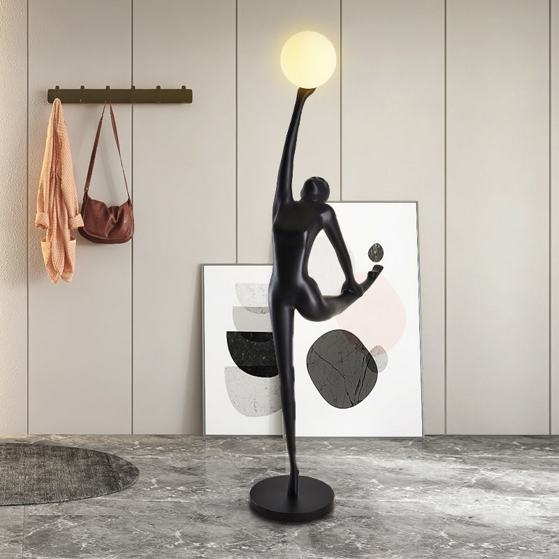 Elegant Nordic ballet dancer floor lamp in living room setting