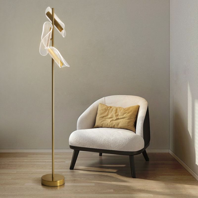 Stylish floor lamp with acrylic shade illuminating a modern living room.