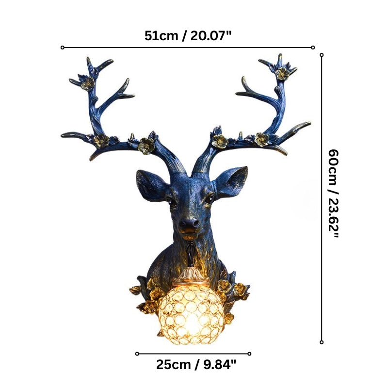 Front view of the deer wall sconce in white finish with floral antlers mounted in a cottagecore bedroom.
