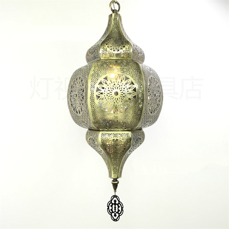 Close-up of the Moroccan pendant light highlighting its unique floral pattern.