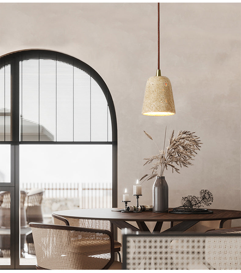 Installation of Nordic Yellow Marble Pendant Light in a modern kitchen setting.