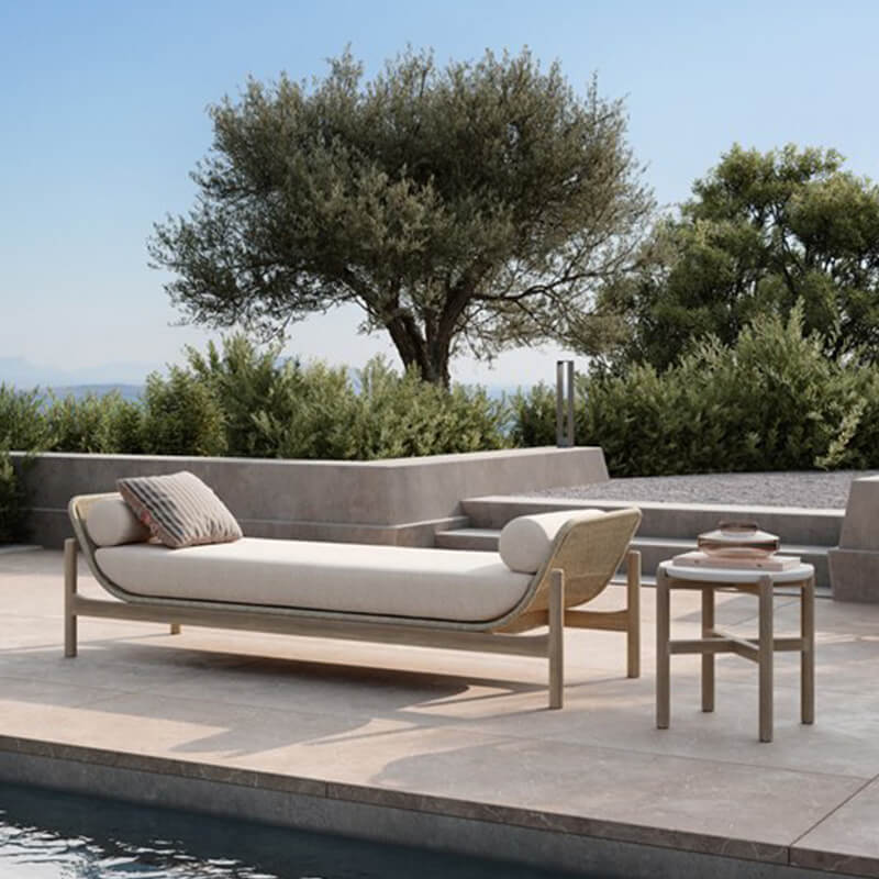 Full view of Kettler Luxe Outdoor Sofa Set with customized cushion colors.