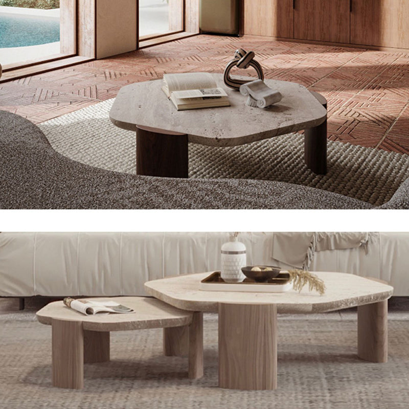 Side view of the Nordic style coffee table, highlighting the natural marble and ash wood finish.