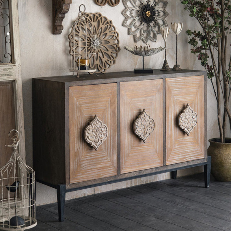 Interior storage compartments of the cheap farmhouse sideboard for dining room.